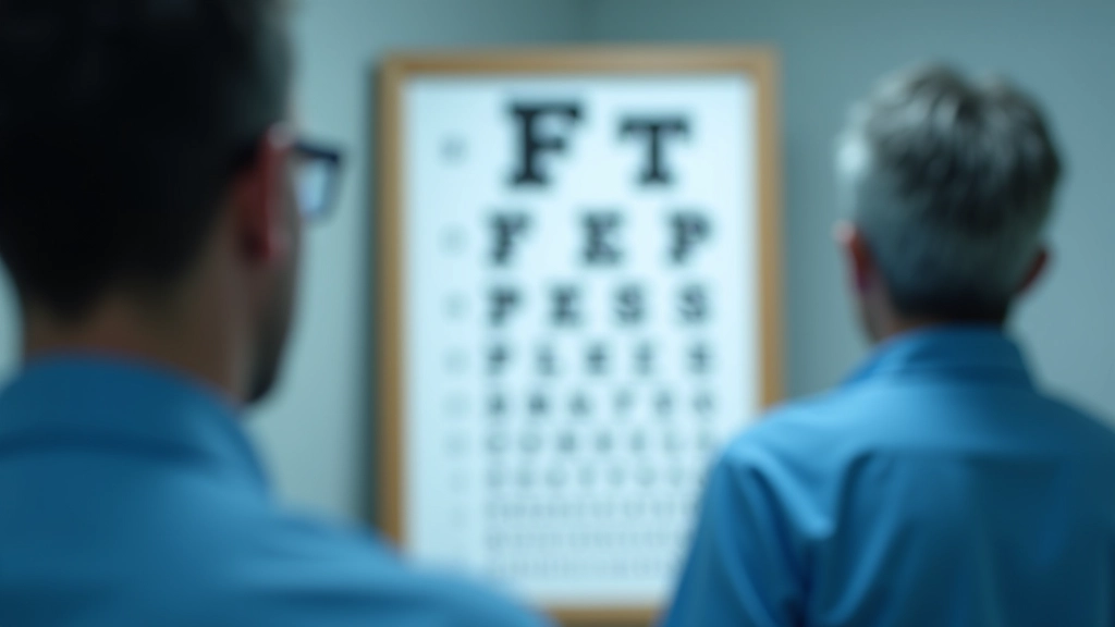 Close-up of eye chart with letters decreasing in size, used for vision testing and measurement