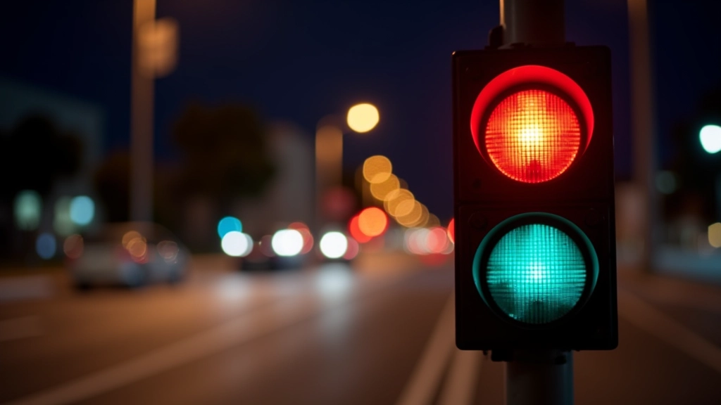 Close-up of traffic light changing colors demonstrating quick visual recognition and response timing